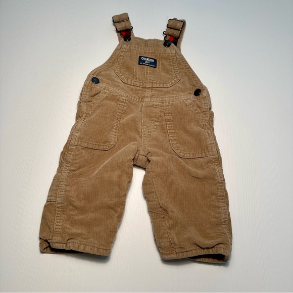OSHKOSH B'GOSH KHAKI CORDUROY & PLAID OVERALLS - Picture 2 of 12
